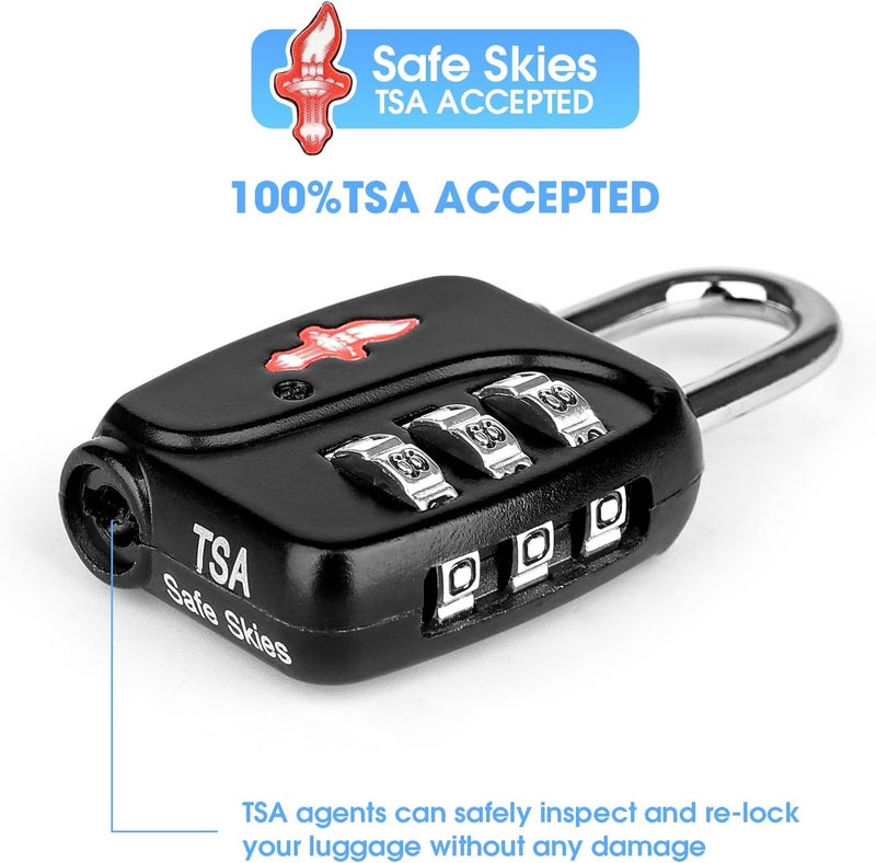 iGuruTr أقفال TSA 4-pack - أقفال سفر وصالة رياضية خفيفة الوزن للغاية (54 جرام لكل منها!)، أقفال أمتعة آمنة معتمدة من TSA للحقائب، حقائب المدرسة، الخزائن - رمز مكون من 3 أرقام، تصميم مدمج 2.36 بوصة - Image 3